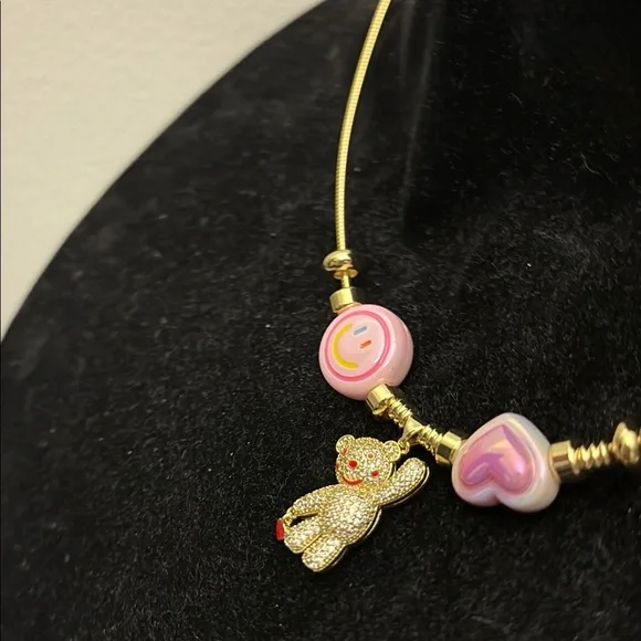 Gold Necklace with Pink Charms - Picture 12 of 12